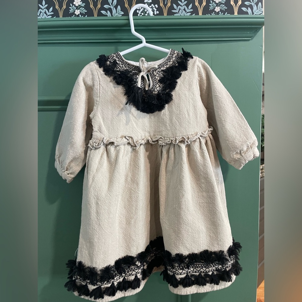 Cream Dress with Black Lace Trim